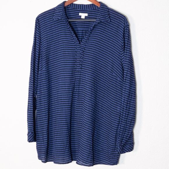 J Jill Gingham Tunic Navy Black Size XL Classic Coastal Minimalist - Picture 1 of 8